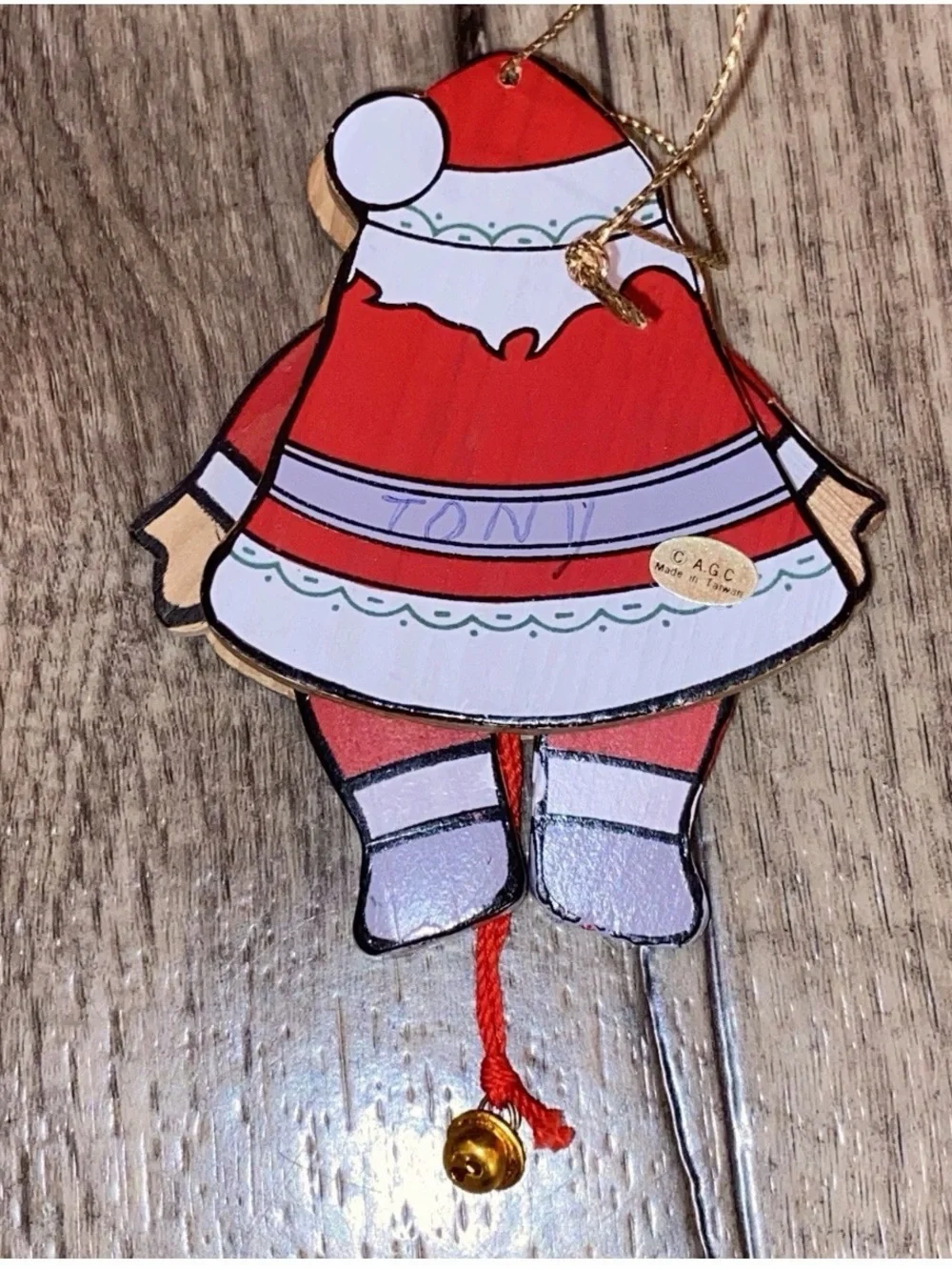 1987 American Greetings JUMPING JACK SANTA Christmas Tree WOODEN ORNAMENT